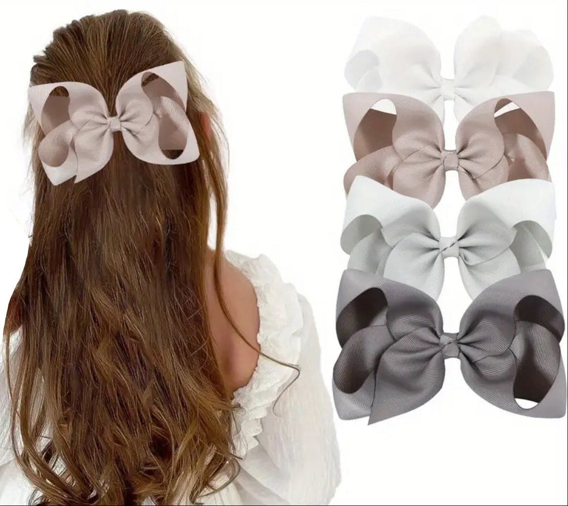 Boutique Loopy Hair Bow, Gray/White Hues, clip, girl
