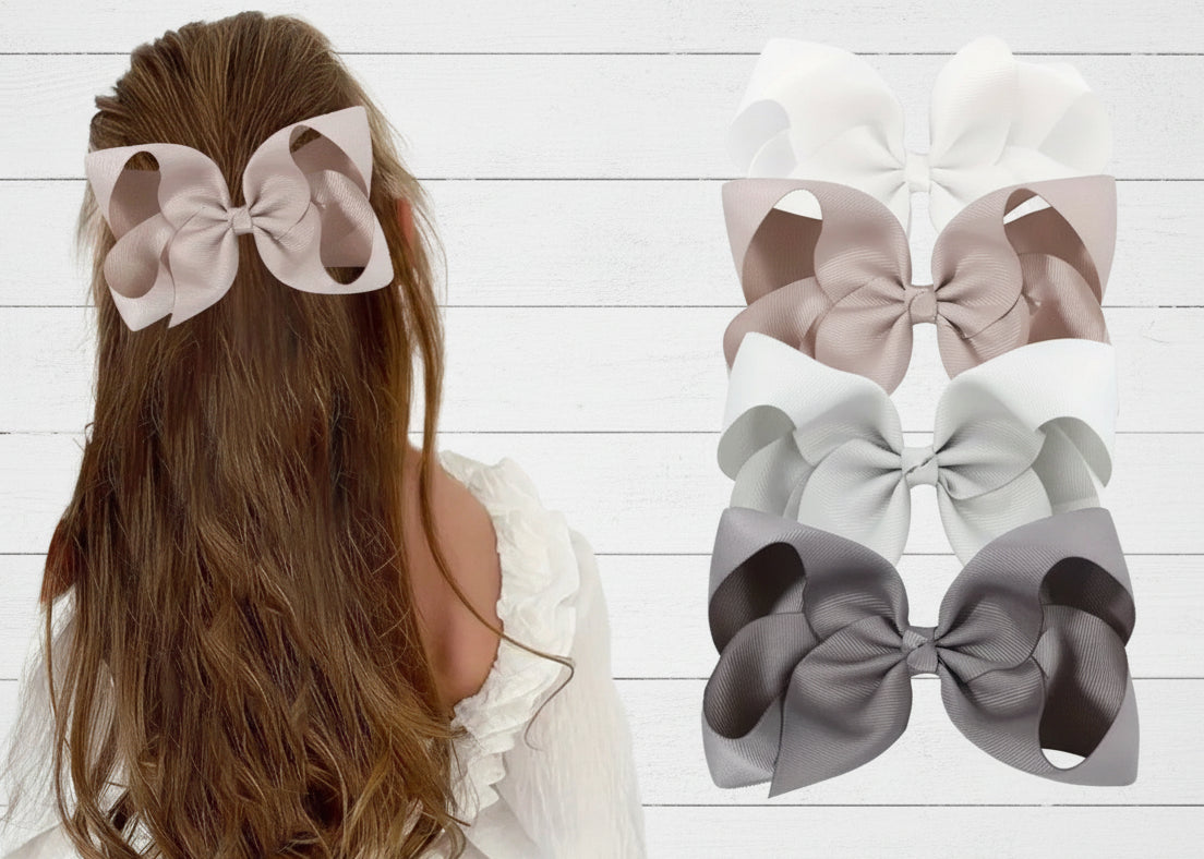 Boutique Loopy Hair Bow, Gray/White Hues, clip, girl