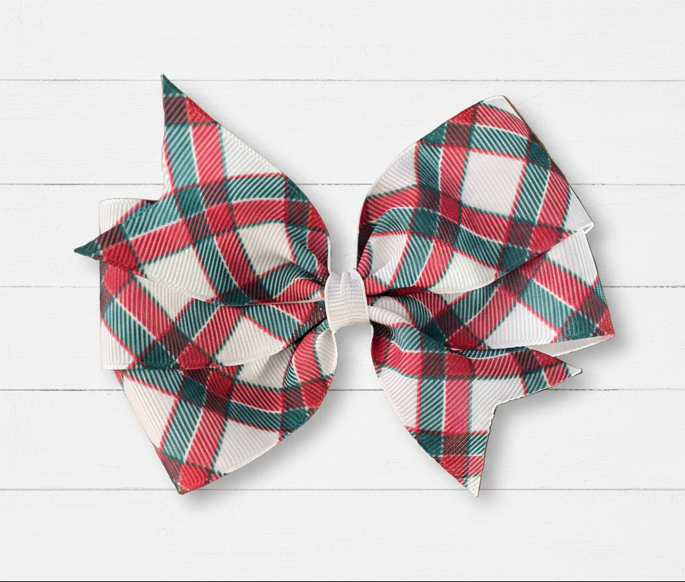 Green & Red Plaid Hair Bow, girl, clip, preppy, school