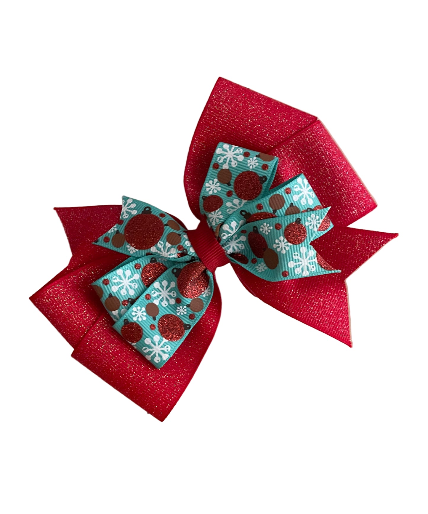 Red Glitter Ornaments Hair Bow, girl, kids, clip, Winter, holiday, Christmas