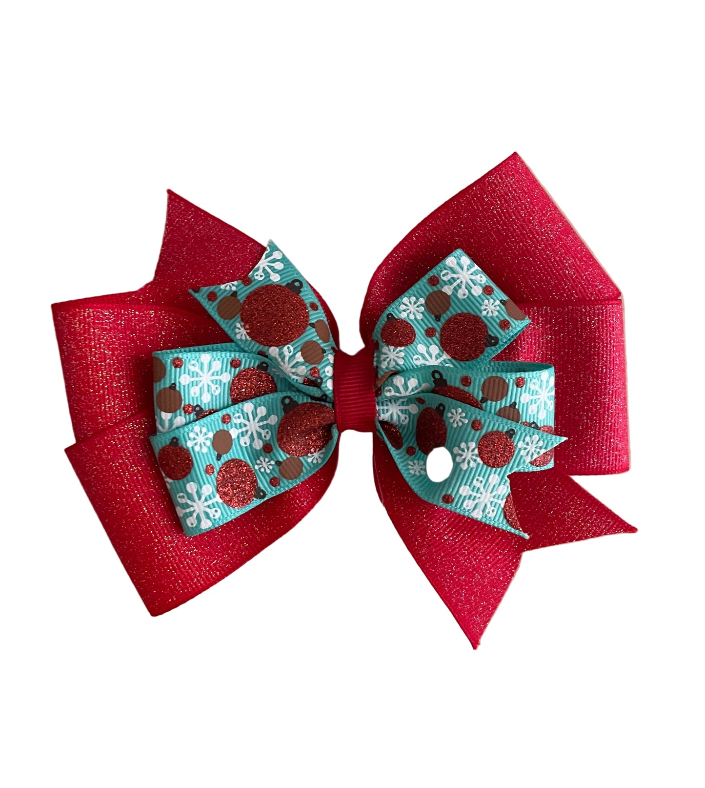 Red Glitter Ornaments Hair Bow, girl, kids, clip, Winter, holiday, Christmas