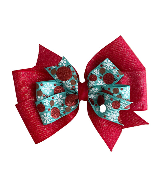 Red Glitter Ornaments Hair Bow, girl, kids, clip, Winter, holiday, Christmas