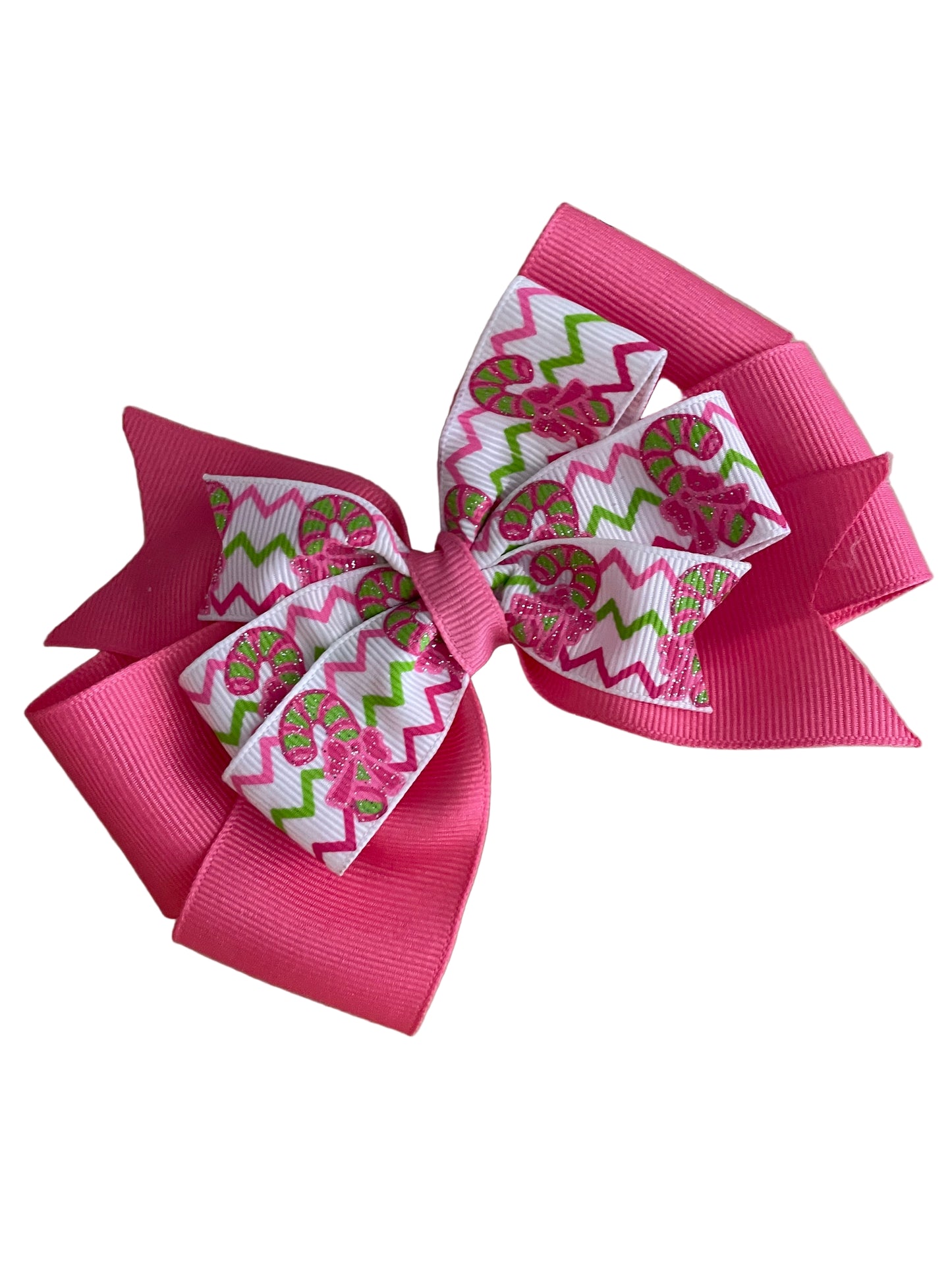 Pink & Green Candy Cane Glitter Hair Bow, girl, kids, clip, Winter, holiday