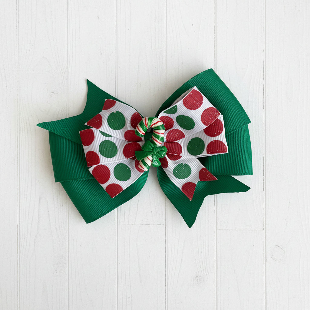 Polka Dot Candy Cane Hair Bow, girl, kids, clip, Winter, holiday, Christmas / SALE