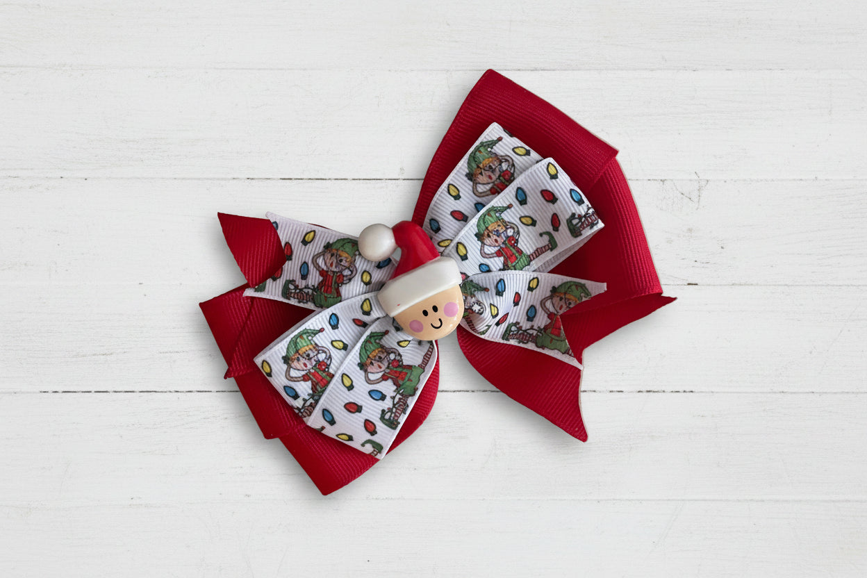 Tangled Elf Hair Bow, girl, kids, clip, Winter, holiday, Christmas / SALE