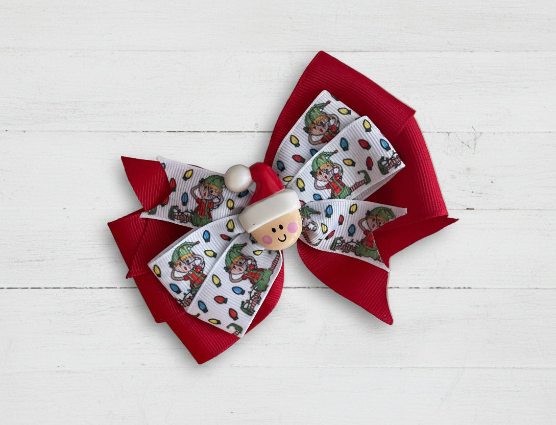 Tangled Elf Hair Bow, girl, kids, clip, Winter, holiday, Christmas