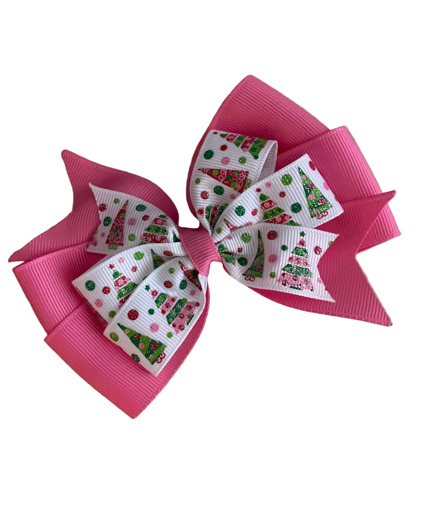 Pink & Green Holiday Tree Hair Bow, girl, kids, clip, Winter, Christmas