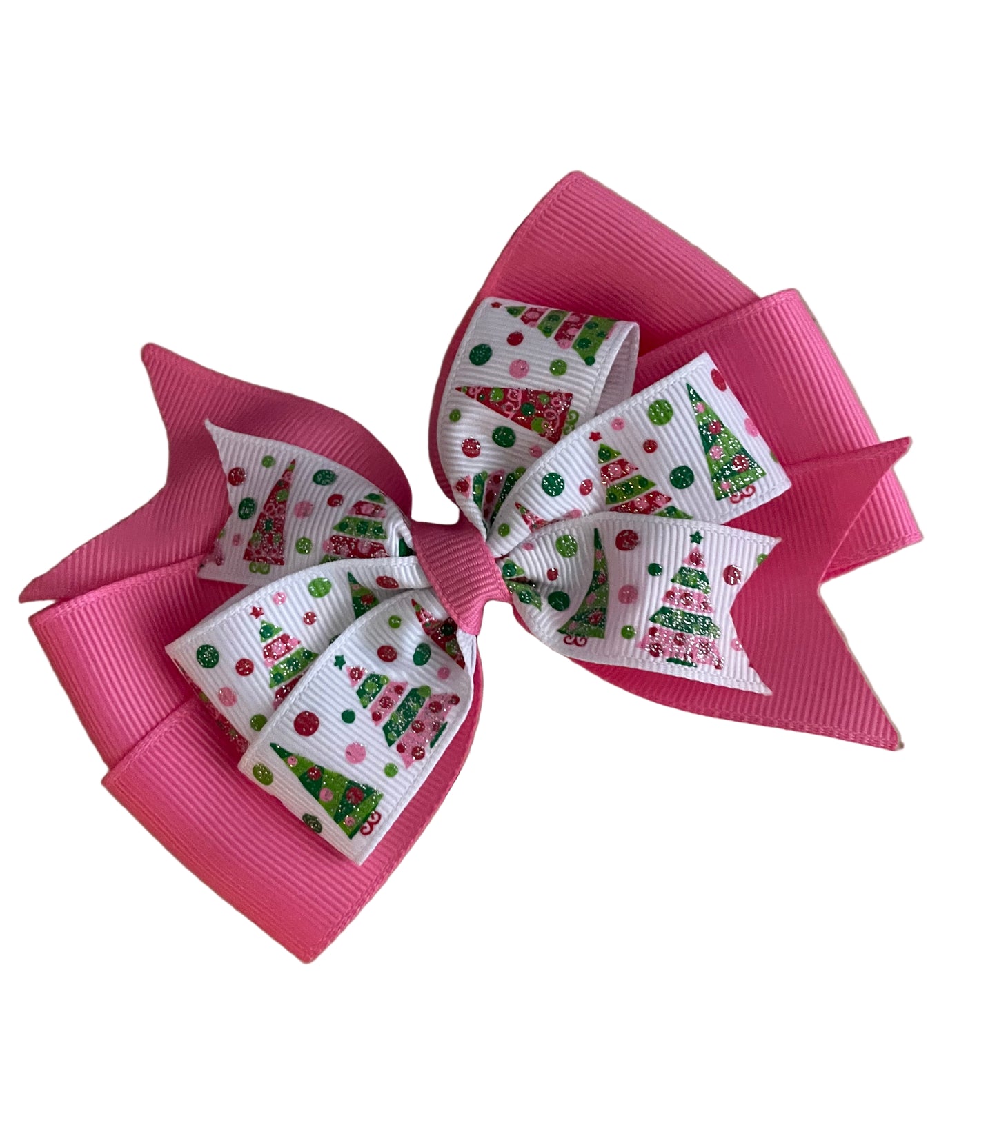 Pink & Green Holiday Tree Hair Bow, girl, kids, clip, Winter, Christmas