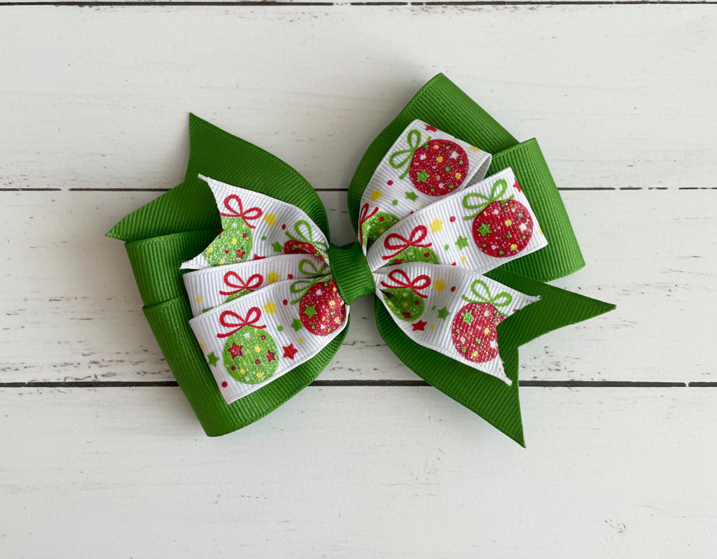 Red & Green Glitter Ornaments Hair Bow, girl, kids, clip, Winter, holiday, Christmas / SALE