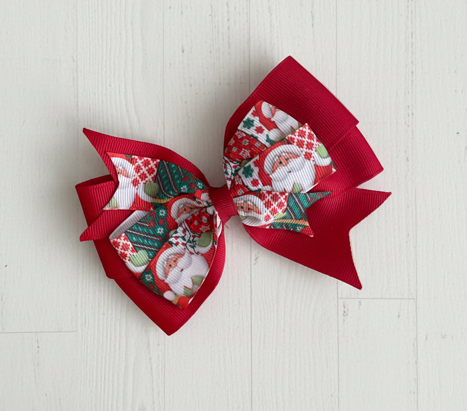 Red Santa Hair Bow, girl, kids, clip, Winter, holiday, Christmas / SALE