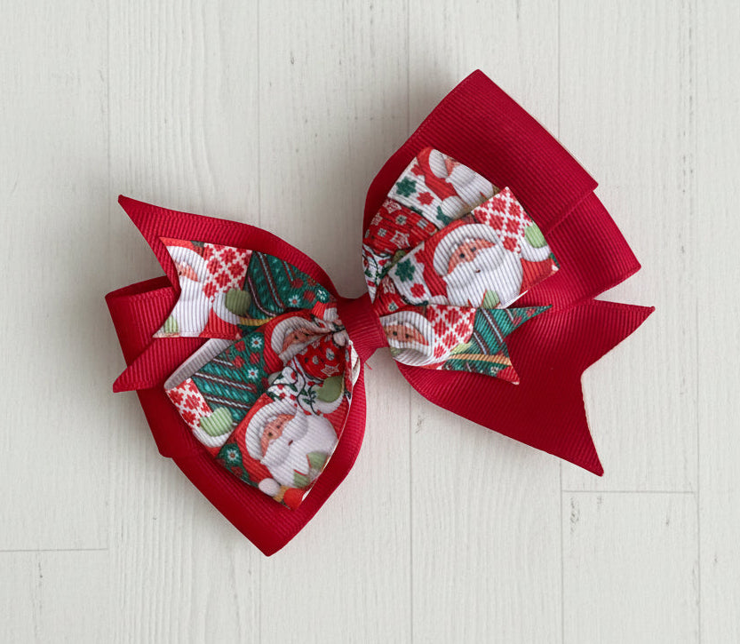 Red Santa Hair Bow, girl, kids, clip, Winter, holiday, Christmas
