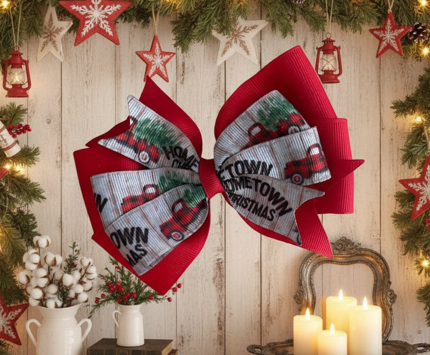 Hometown Christmas Hair Bow, girl, kids, clip, Winter, holiday / SALE