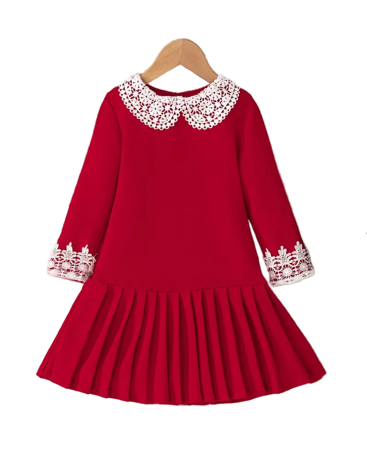 Red Pleated Long Sleeve Dress, girl, kids, holiday