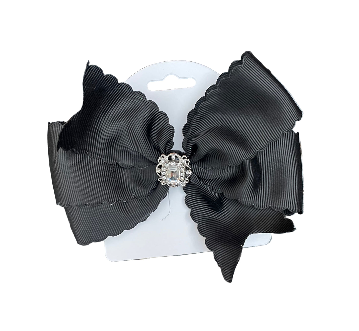 Black Scalloped Hair Bow in Emerald Green, girl, holiday, Christmas