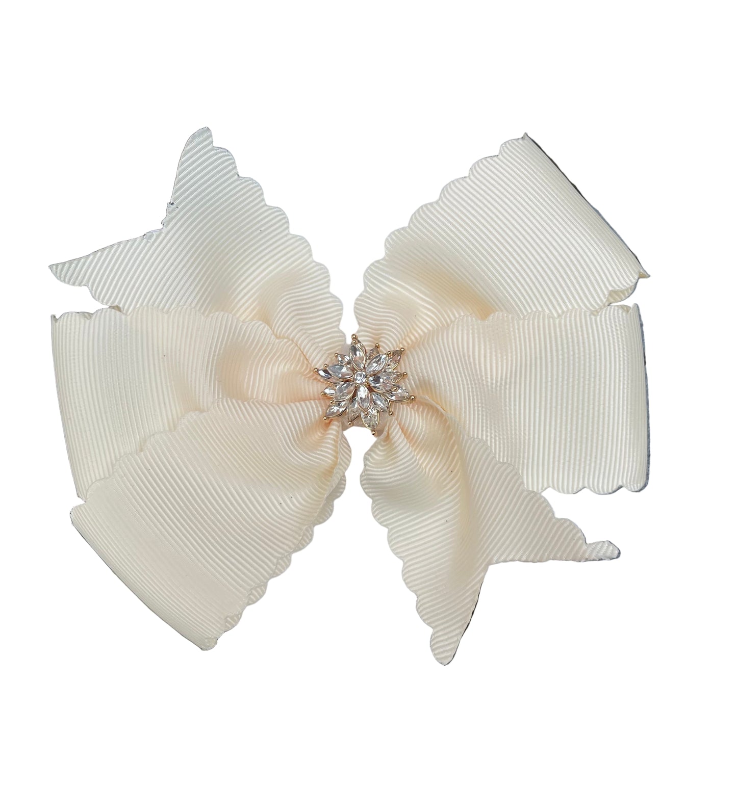 Off White Scalloped Hair Bow in Emerald Green, girl, holiday, Christmas