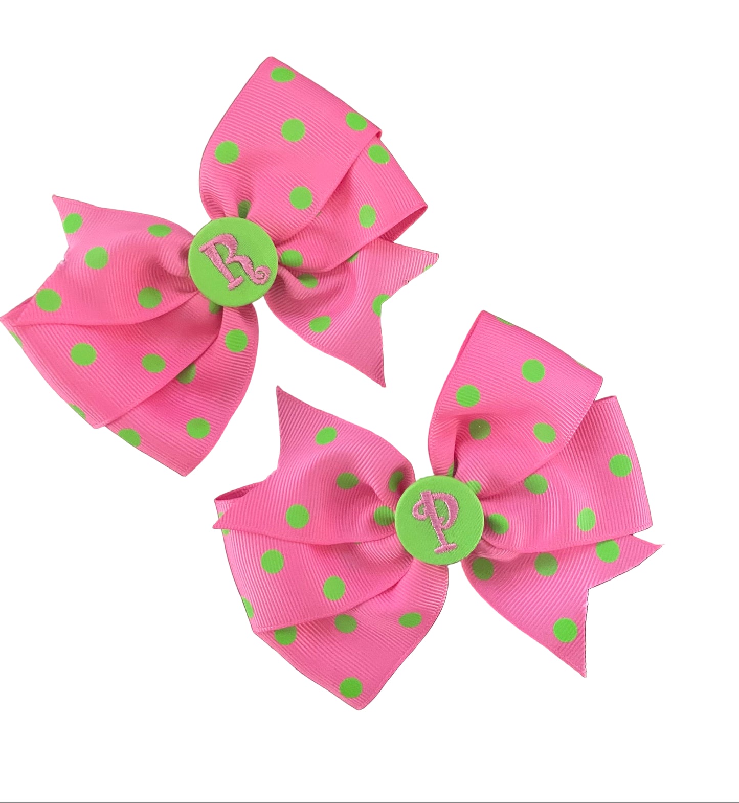 Pixie Pink & Green Initial Hair Bow, Personalized, Letter