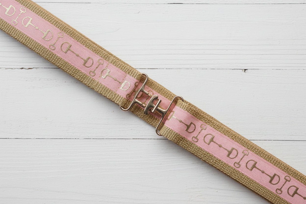 Equestrian Pink & Tan Hair Bow & Belt, Adjustable, gift, horse show, girl, teen, women
