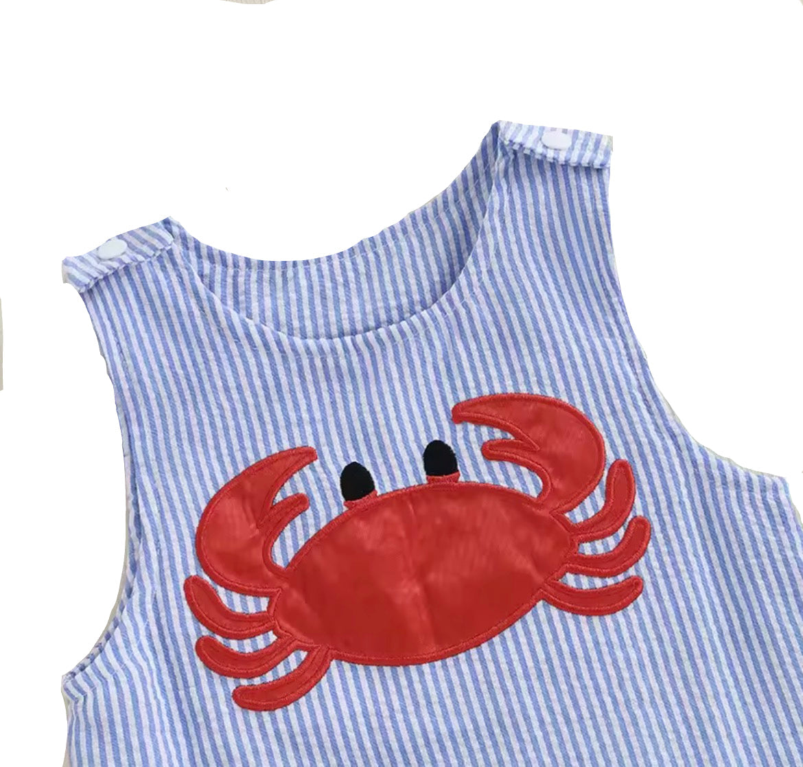 Crab Striped Romper, infant, clothing, boy, embroidered, kids