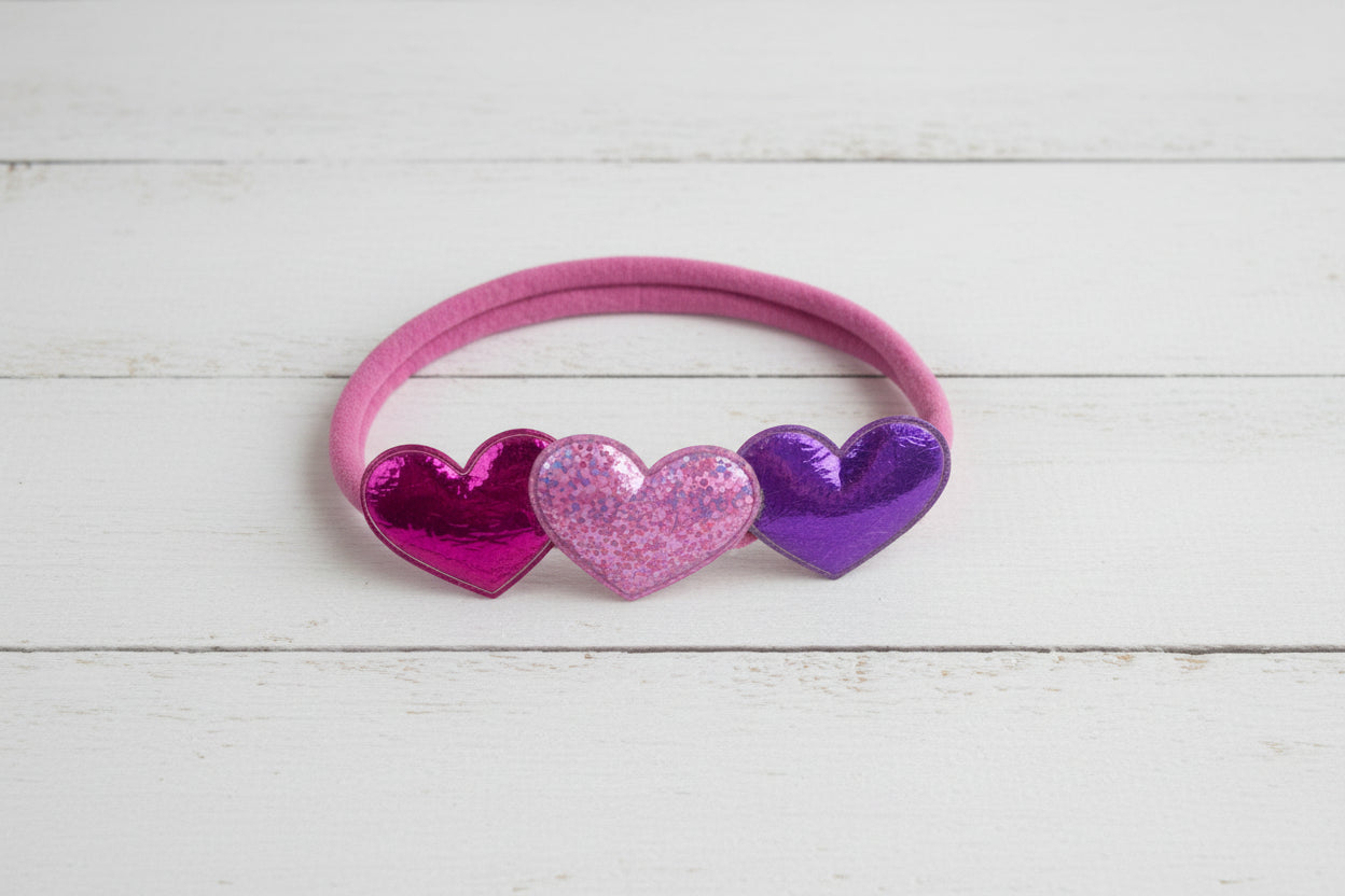 Colorful Hearts Nylon Stretch Headband, girl, baby, child, Valentine's Day