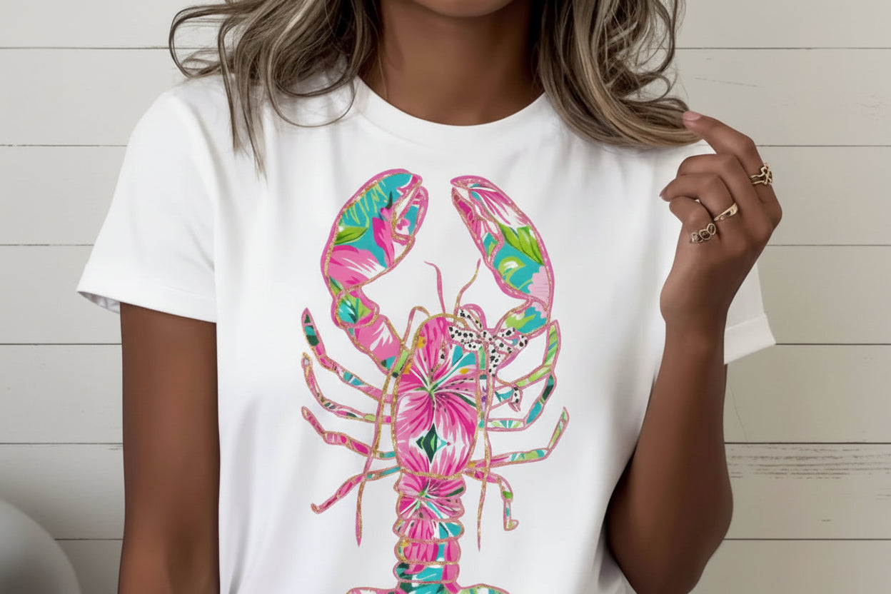 Preppy Print Lobster T-Shirt, ladies, nautical, juniors