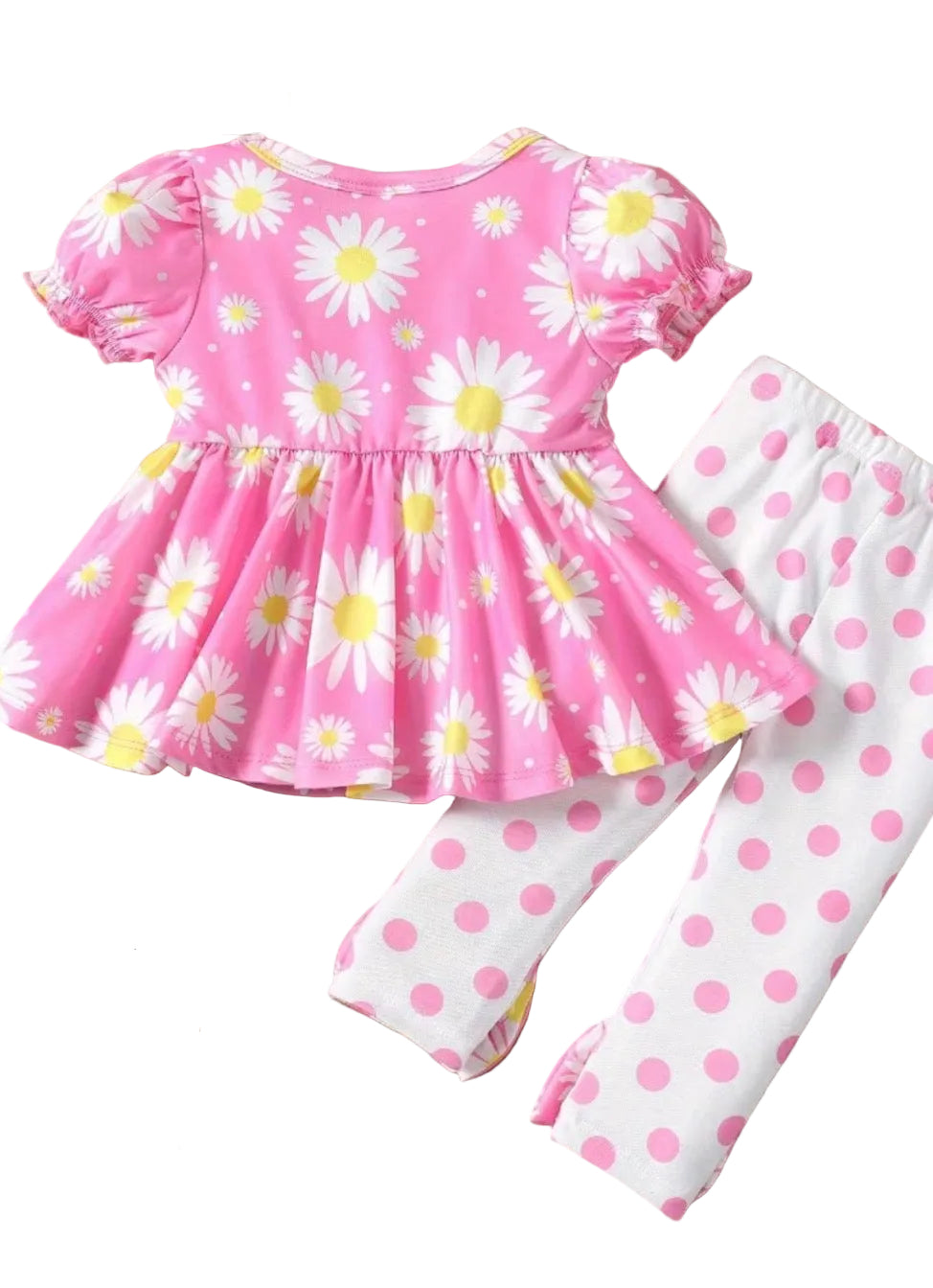 Daisy & Pink Polka Dot Outfit, girl, set, Spring, ruffle
