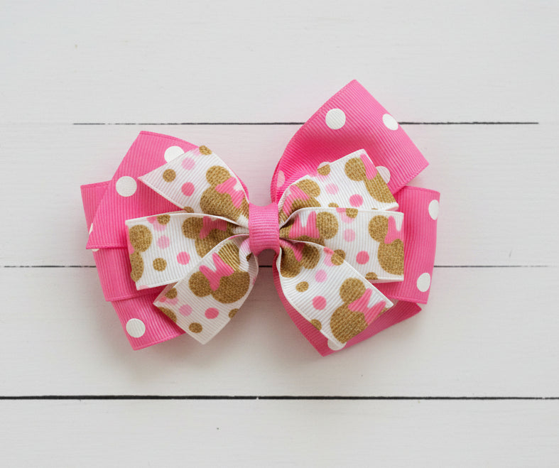 Pink Polka Dot Minnie Hair Bow, clip, girl, Disney, mouse