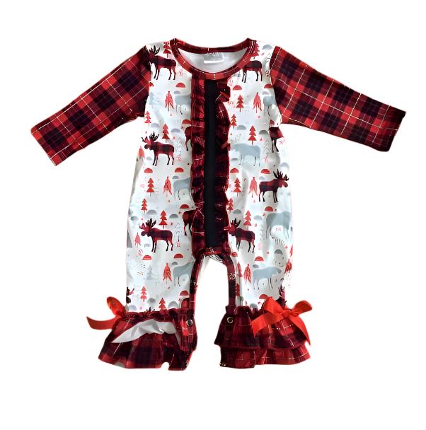 Buffalo Plaid Elk Romper, Baby, Infant, Winter, holiday