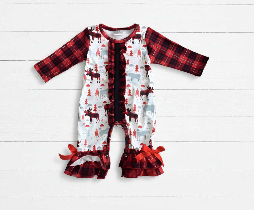 Buffalo Plaid Milk Silk Elk Romper, Baby, Infant, Winter, holiday / SALE