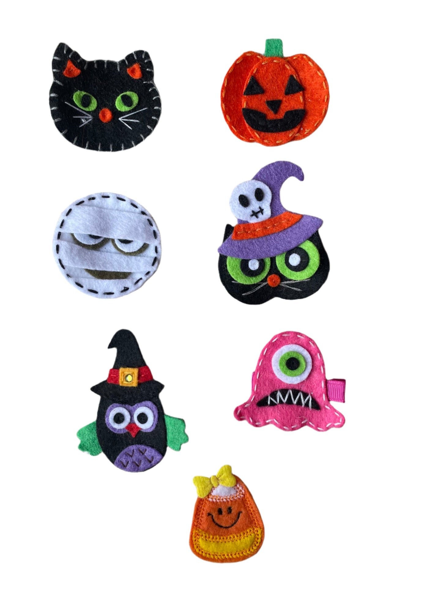 Halloween Hair Clips, Spooky, cat, mummy, pumpkin, witch, kids