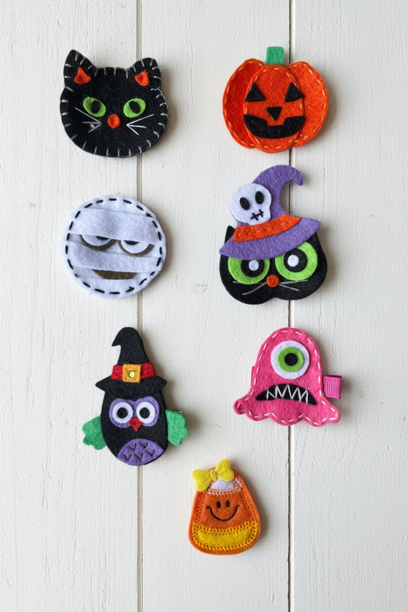 Halloween Hair Clips, Spooky, cat, mummy, pumpkin, witch, kids