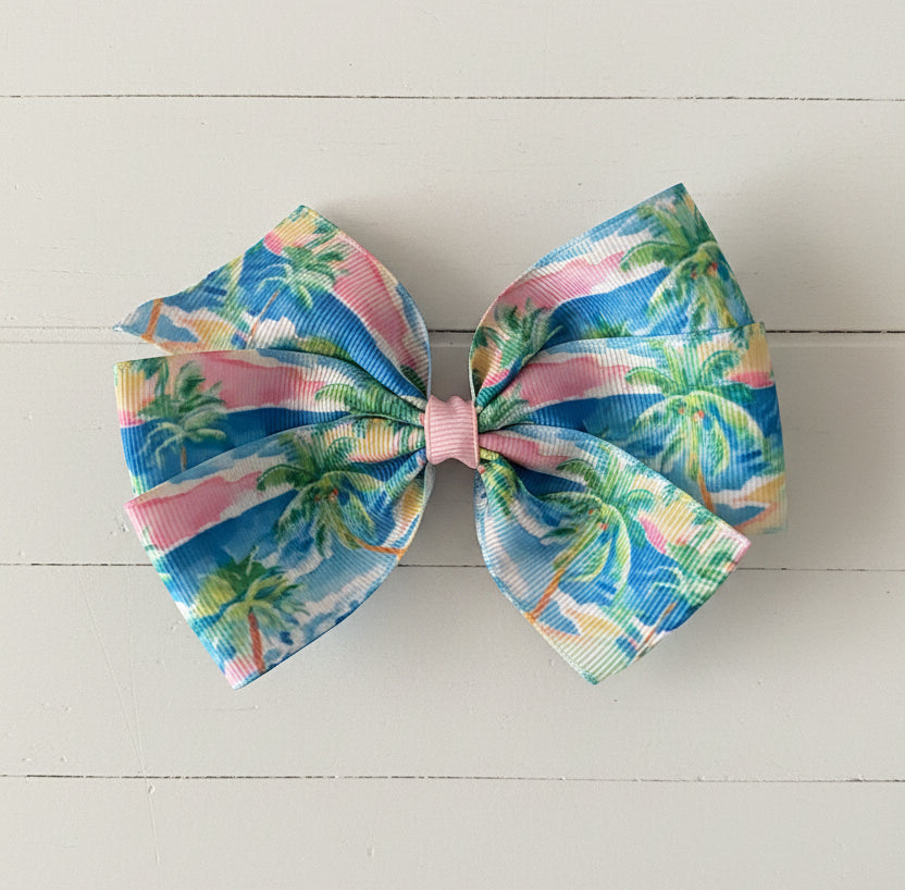 Palm Beach Preppy Hair Bow, girl, clip, tropical, resort