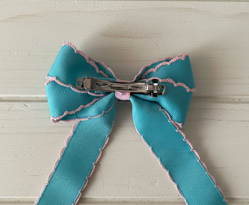 Aqua Blue Moonstitch Tail Bow, girl, kids, accessories, hair