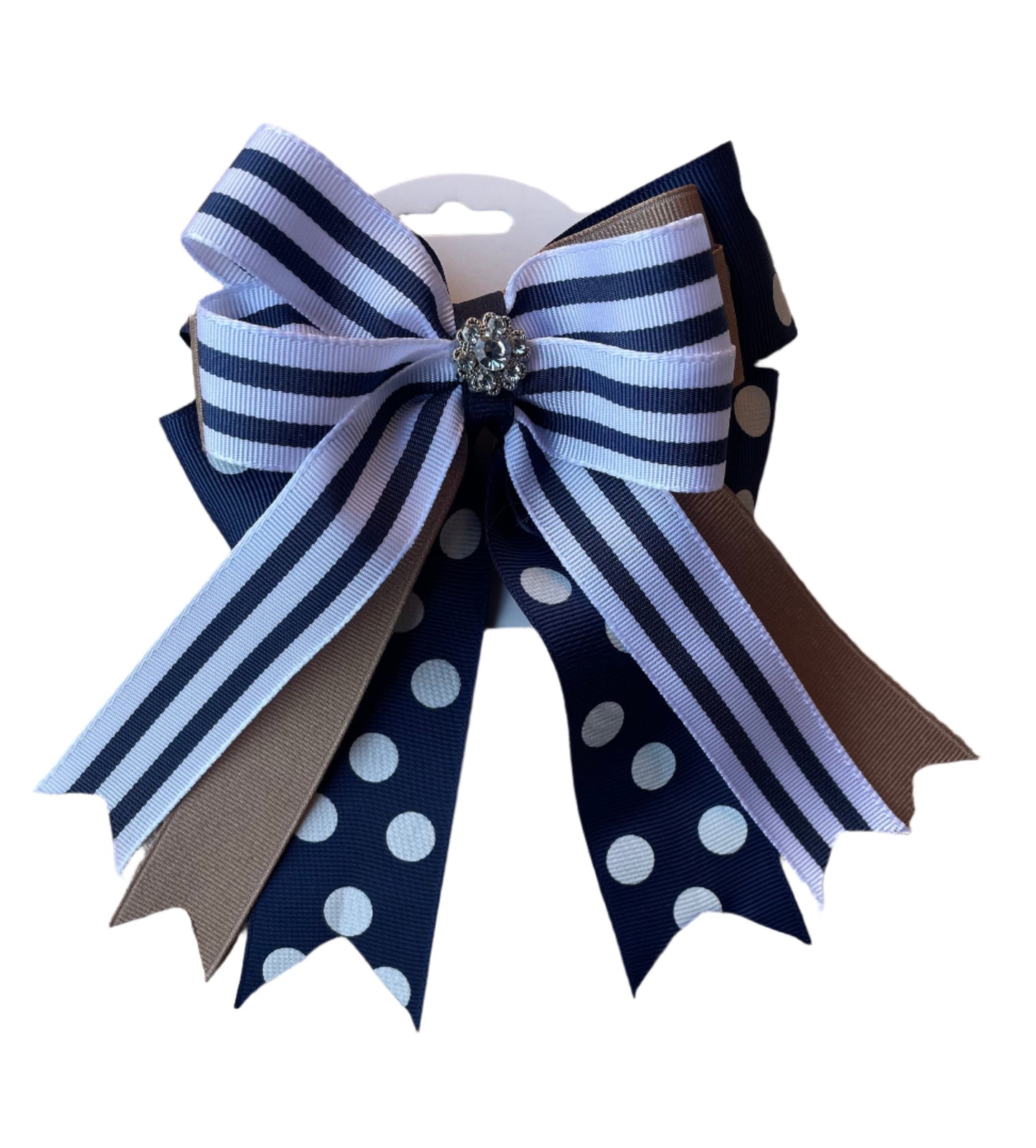 Equestrian Bow, Navy Blue, Khaki & White, Polka Dot, Stripes, Horse