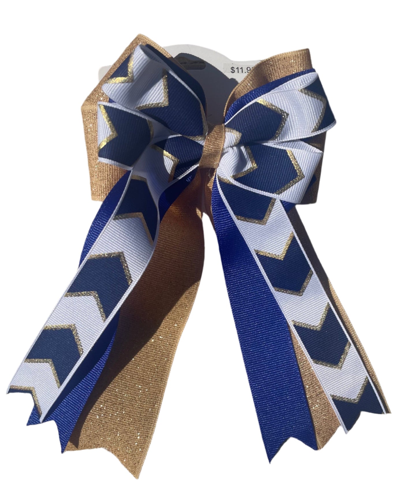 Equestrian Bow, Navy, Gold Glitter & White, Horse Show, Tails, Blue, barrette