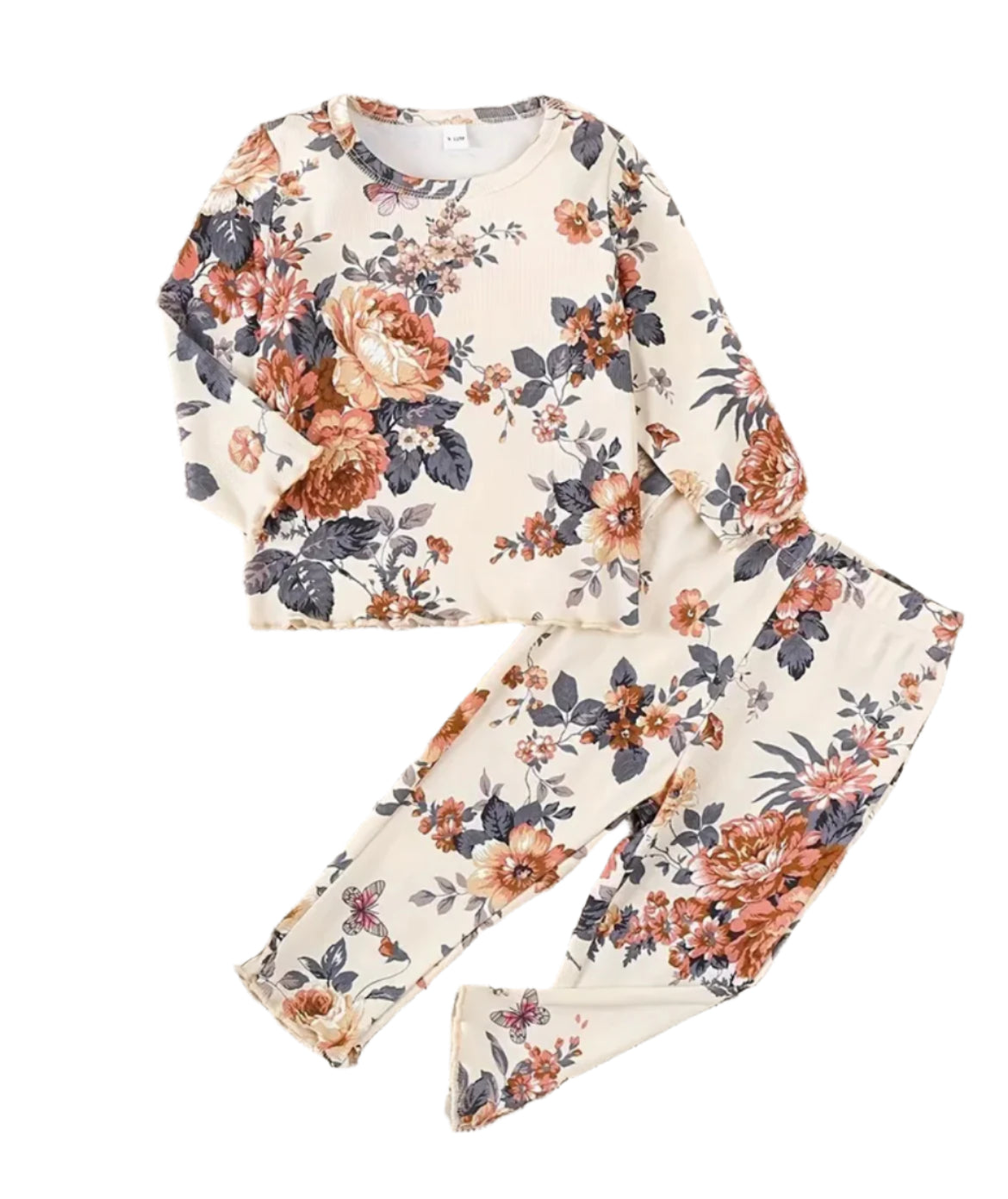 Flower Ribbed Outfit, set, girl's, Fall
