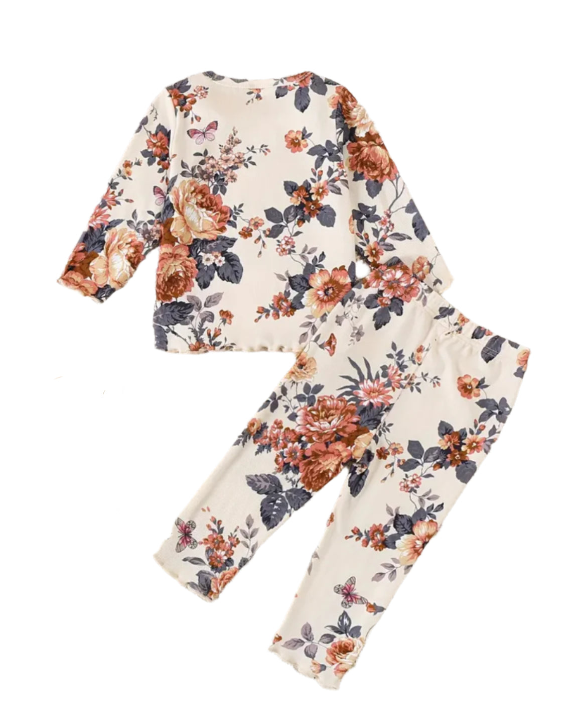 Flower Ribbed Outfit, set, girl's, Fall