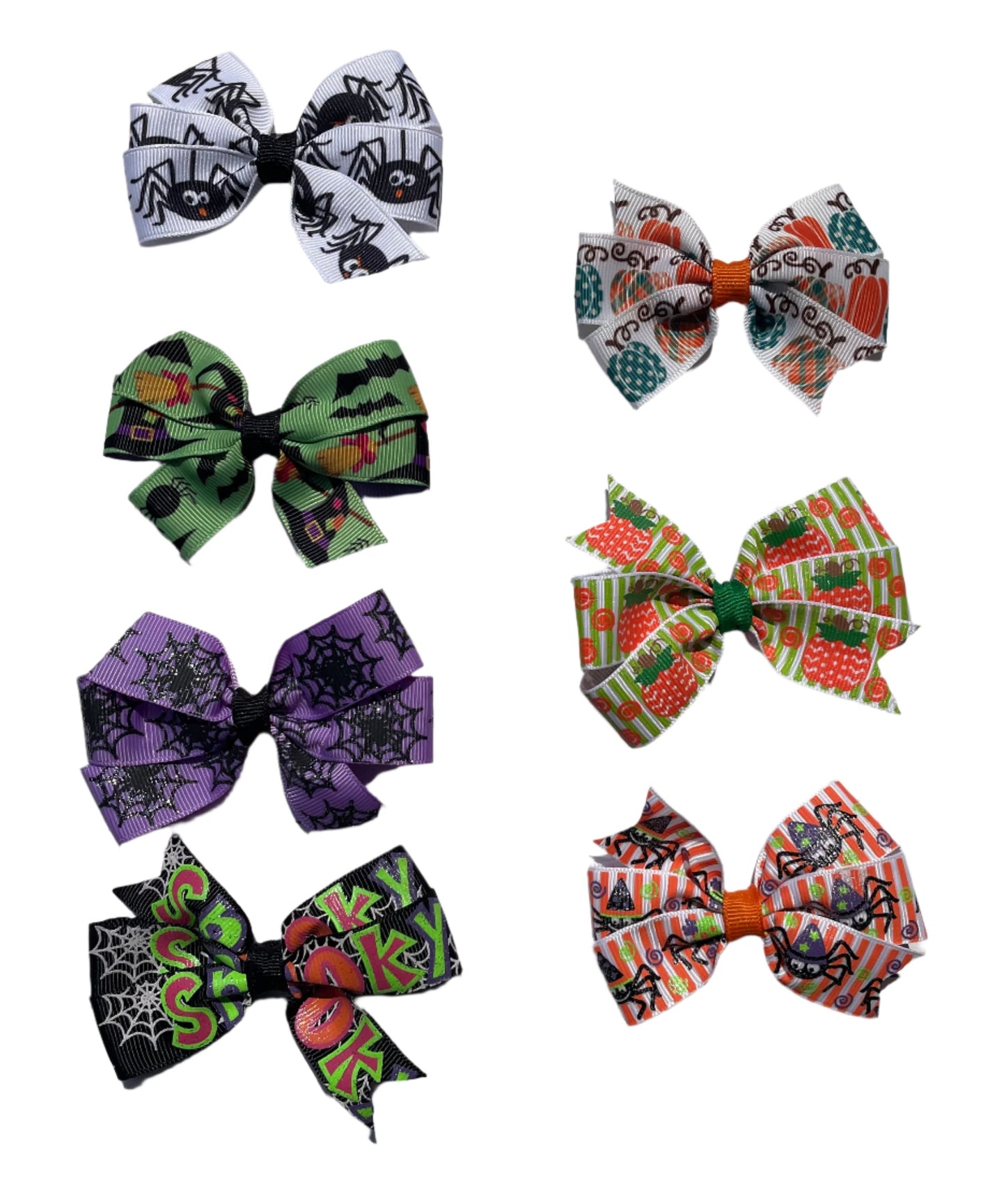 Halloween Small Hair Bows, Spider Web, Sparkly, Spooky, Pumpkin, clip