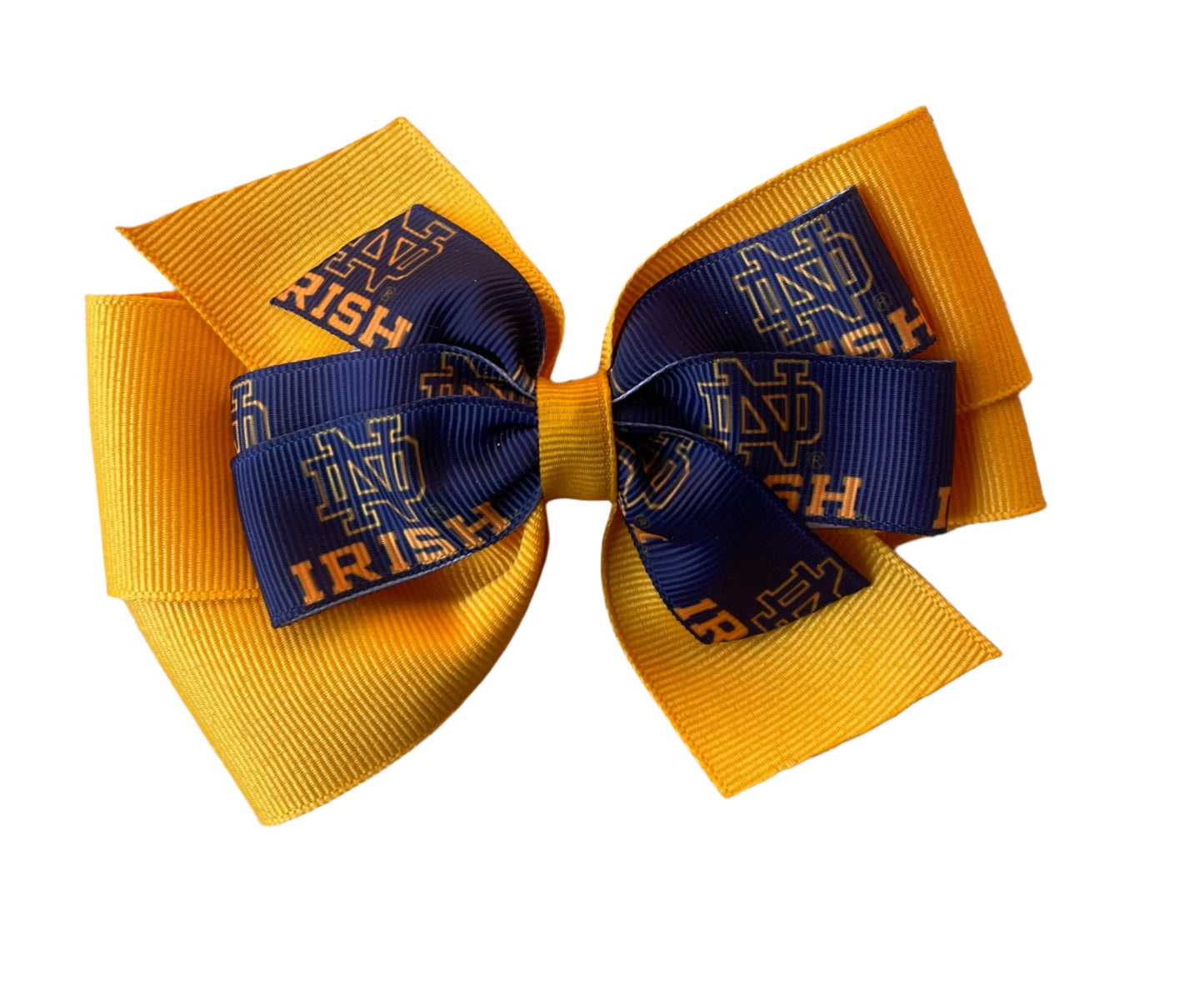 Collegiate Double Hair Bow, University, Notre Dame- Gold/Blue