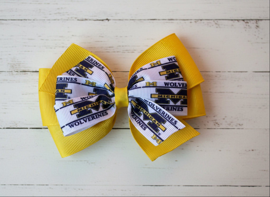 Collegiate Hair Bow, University, Michigan, Wolverine
