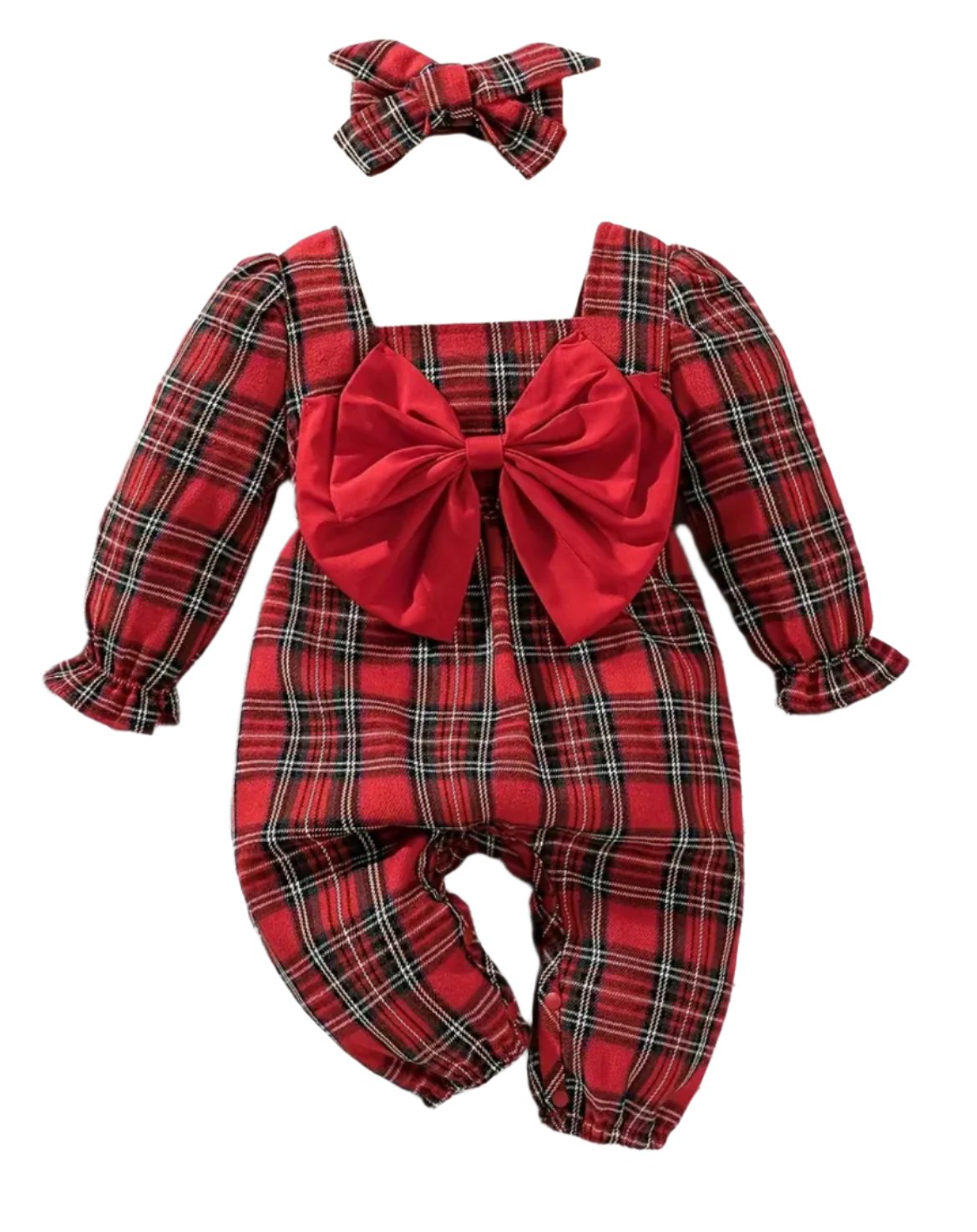 Red Tartan Plaid Holiday Romper, Baby, Infant, Winter, Christmas