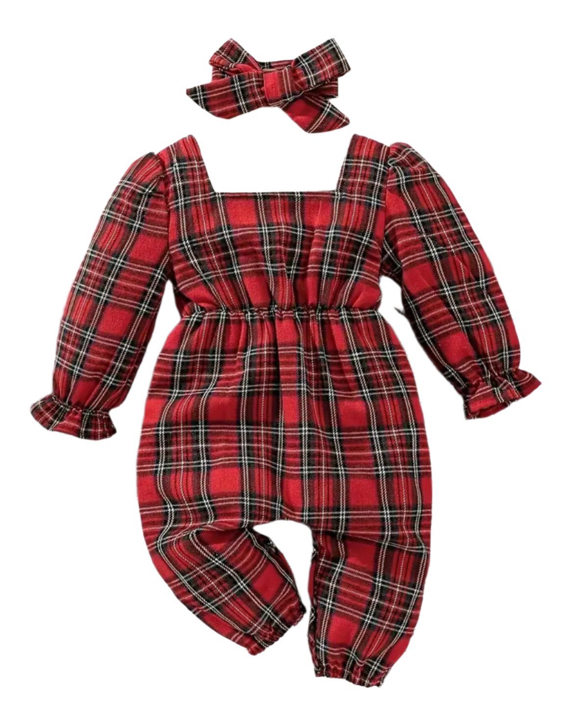 Red Tartan Plaid Holiday Romper, Baby, Infant, Winter, Christmas