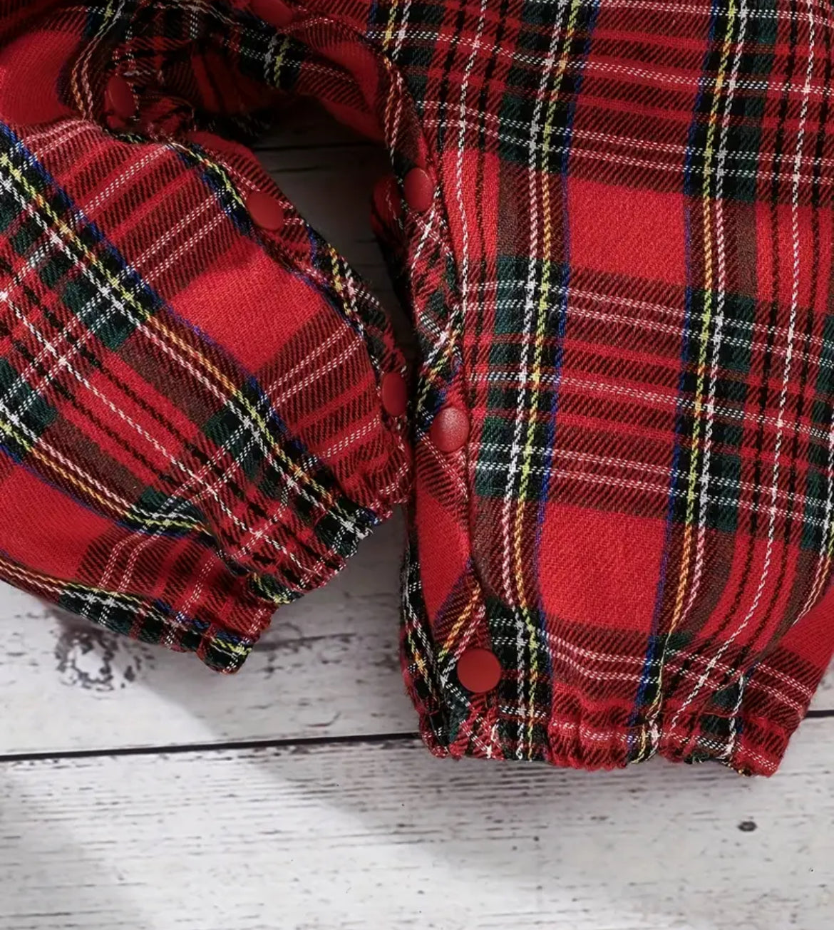 Red Tartan Plaid Holiday Romper, Baby, Infant, Winter, Christmas