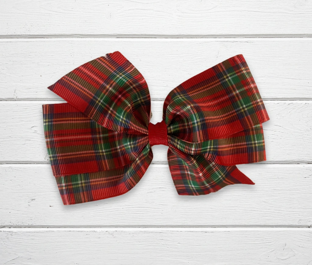 Red Tartan Plaid Hair Bow, girl, holiday, Christmas