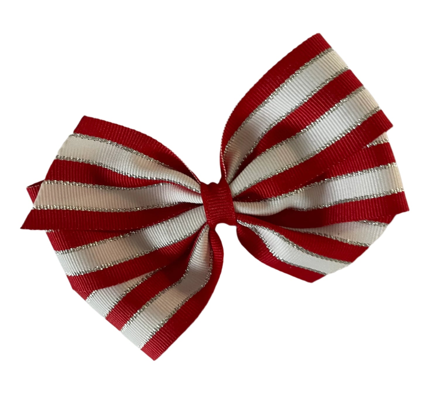Red, White & Silver Striped Hair Bow, girl, holiday