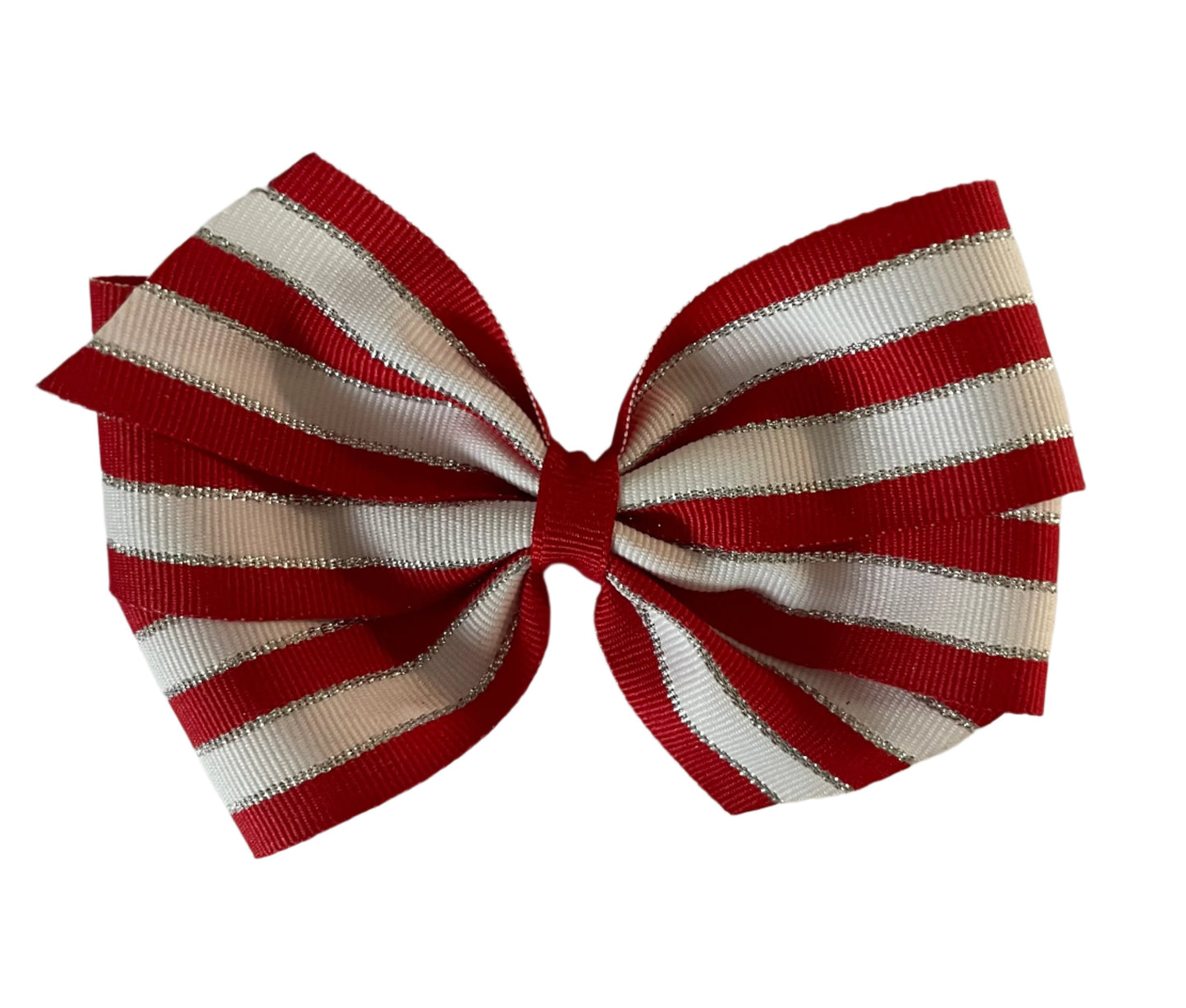 Red, White & Silver Striped Hair Bow, girl, holiday