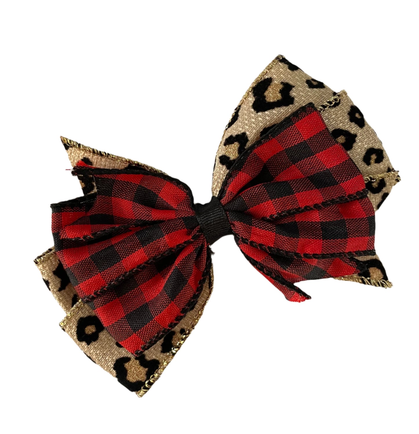 Buffalo Check & Animal Print Hair Bow, girl, holiday, Christmas