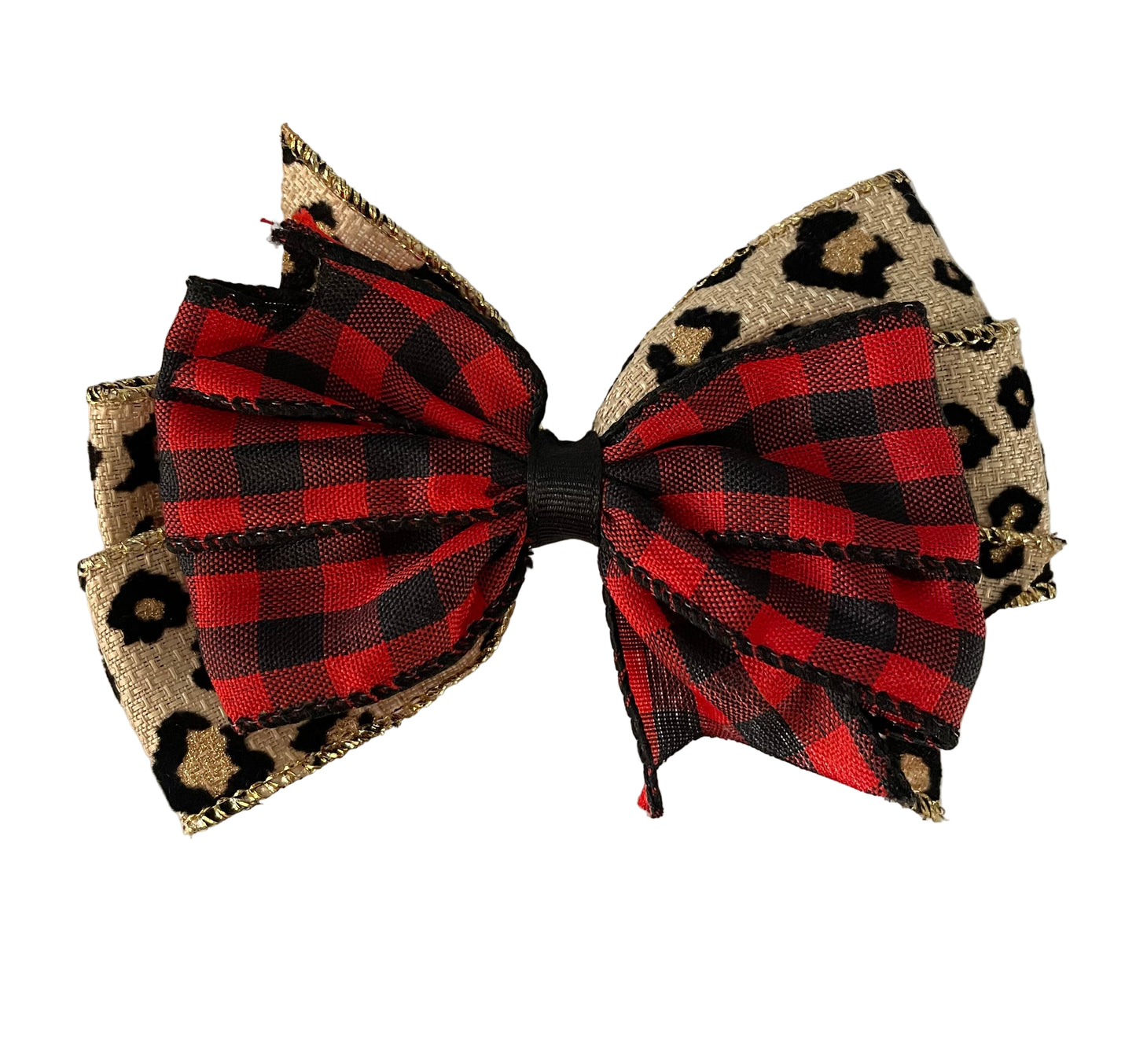Buffalo Check & Animal Print Hair Bow, girl, holiday, Christmas