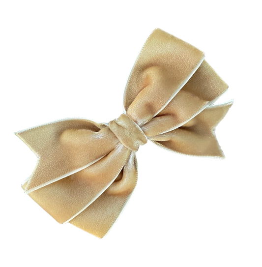 Velvet Small Hair Bow in Antique Gold, girl, holiday, Winter