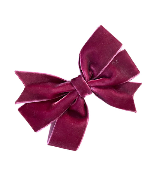 Velvet Small Hair Bow in Wine, girl, holiday, Valentine's, Winter