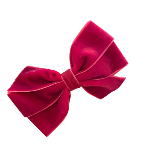 Velvet Small Hair Bow in Dark Red, girl, holiday, Valentine's, Winter